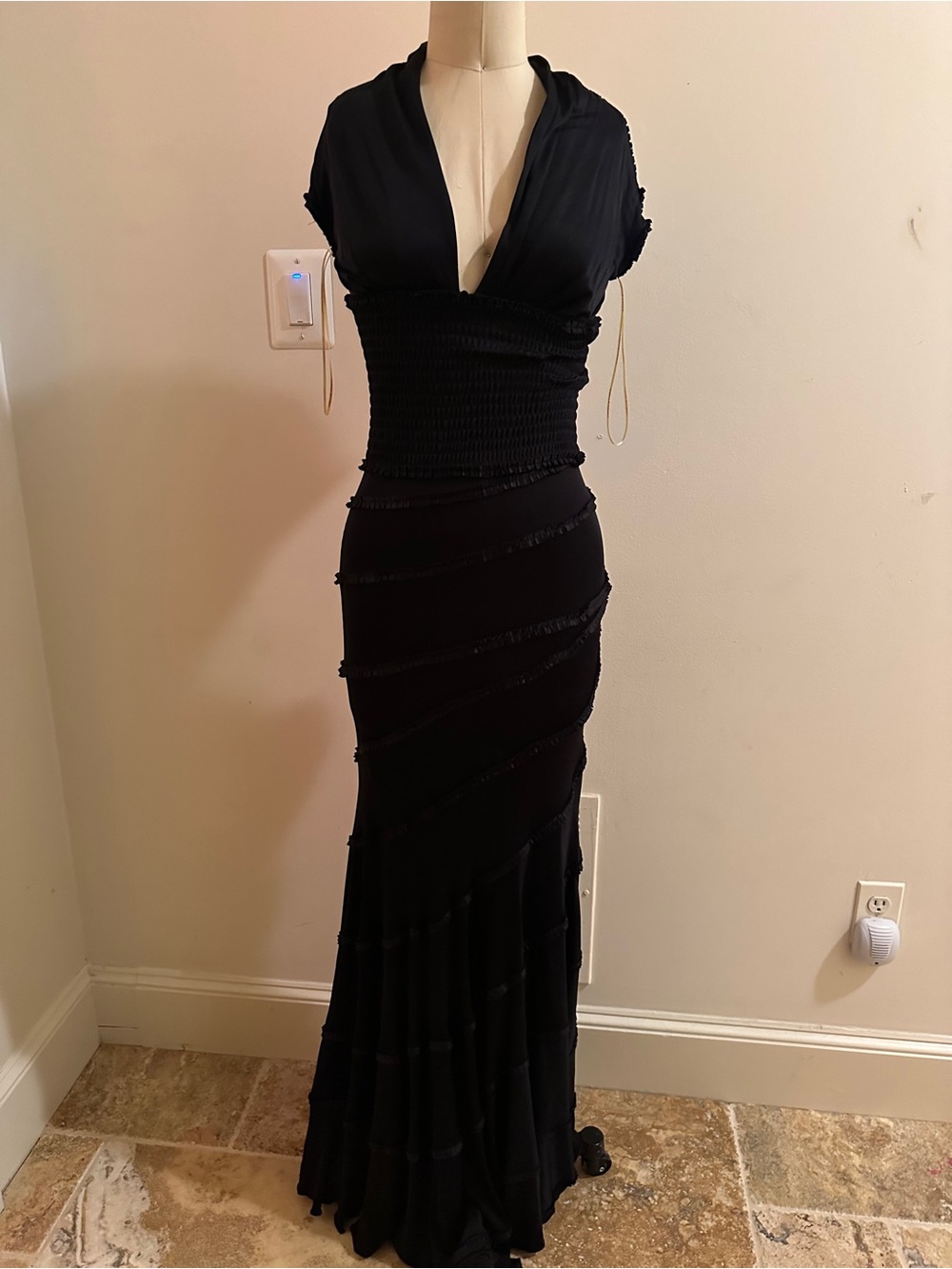 Catherine Malandrino Black Ruched Maxi Dress